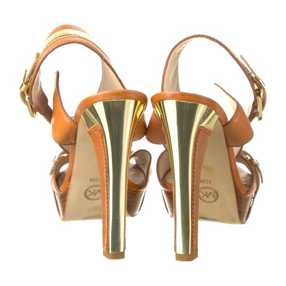 Michael Kors Brown & Gold Leather Peep Toe Ankle Strap Sandals, Women’s Size 5M. - Picture 8 of 13